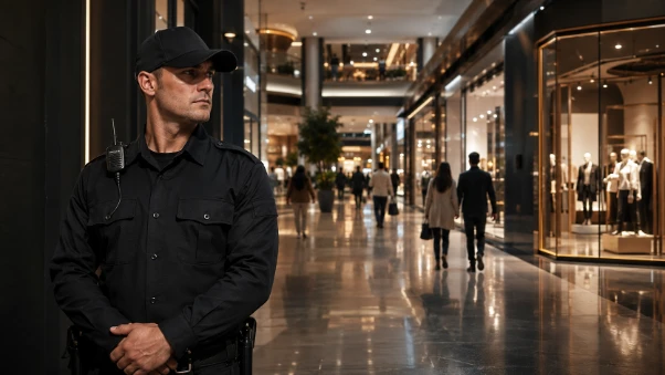 Uniformed SSIA-licensed retail security guard patrolling an Edmonton store entrance